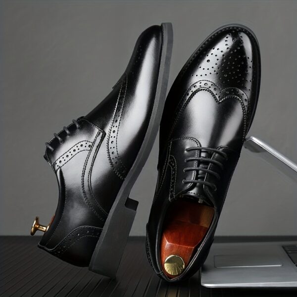 JIT2025 Men'S Versatile Dress Shoes - Black Brogue Oxford with Lace-Up Closure, Rubber Sole, and Faux Insole for Business, Weddings, and Formal Events, Formal Footwear | Elegant Footwear | Durable Footwear - Image 5