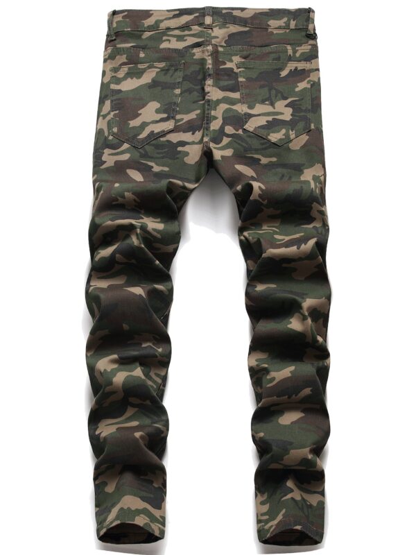 Men's Casual Camouflage Pattern Cotton Blend Pants, Street Style Medium Stretch Trousers, Barrel Jeans - Image 10