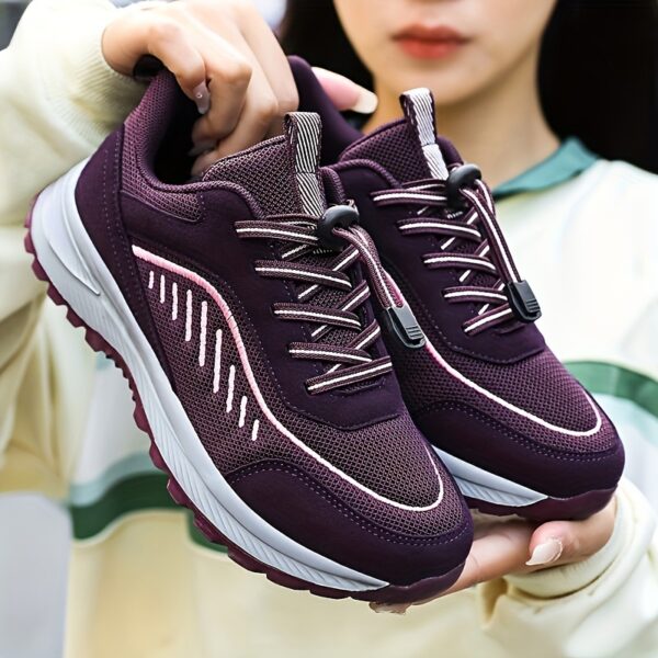 Women's Non-slip Outdoor Sporty Mesh Sneakers, Soft Sole Lace Up Athletic Sneakers, Breathable Walking Shoes - Image 5