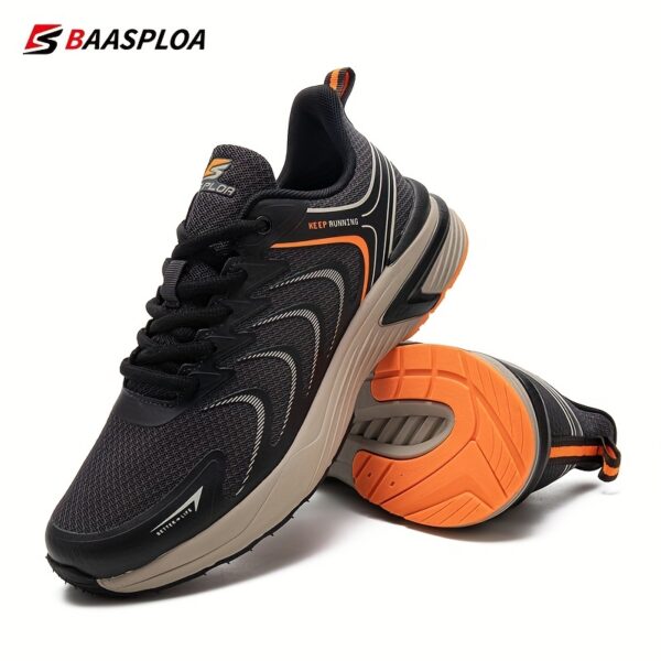 BAASPLOA Men's Breathable Mesh Running Footwear - Stylish Black with Orange Accents, All-Season Sneakers
