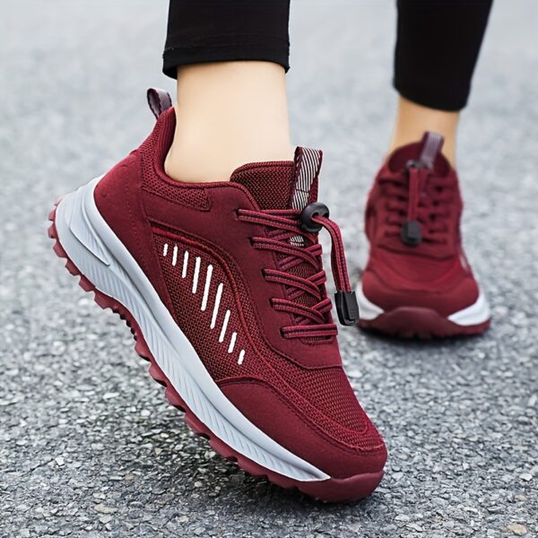 Women's Non-slip Outdoor Sporty Mesh Sneakers, Soft Sole Lace Up Athletic Sneakers, Breathable Walking Shoes - Image 3