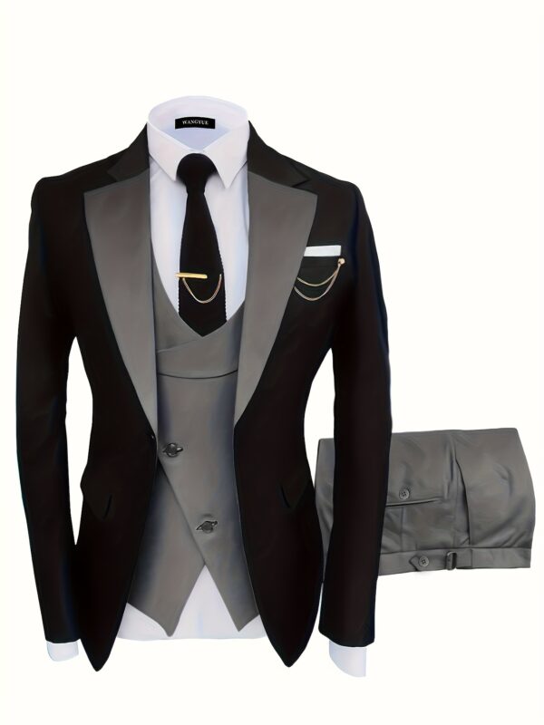 Formal 3 Pieces Set, Men's One Button Suit Jacket & Vest & Pants Suit Set For Business Dinner Wedding Party - Image 5