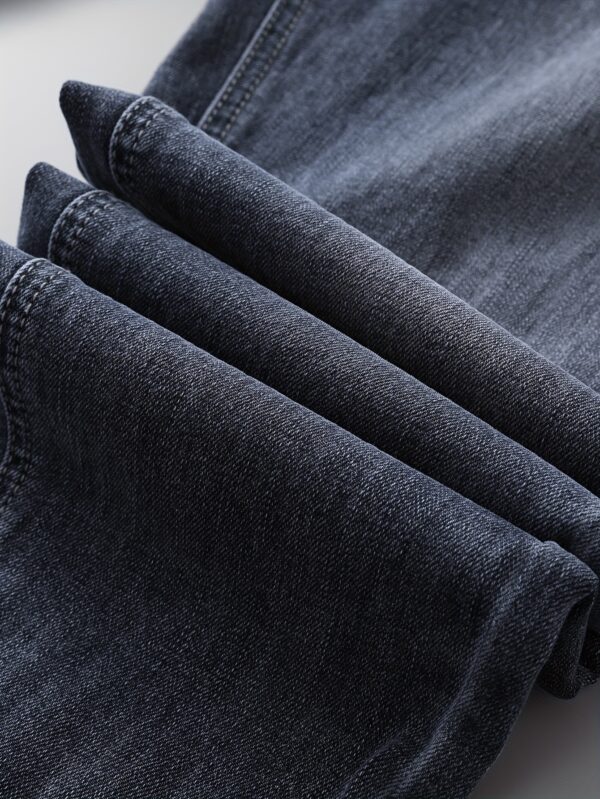 Men's Slim Fit Stretch Jeans - High-End Blue-Gray Denim, Casual to Semi-Formal Style, Detail, Machine Washable for Fall/Winter, Winter Trousers|Slim Fit Jeans|Machine Washable Jeans - Image 2