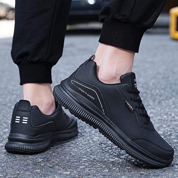 Men's Lightweight Breathable Casual Sneakers - Black PU Upper & MD Sole, Round Toe Lace-Up Design for Sports Travel, Autumn Winter Spring, Sizes 39-48 - Image 10