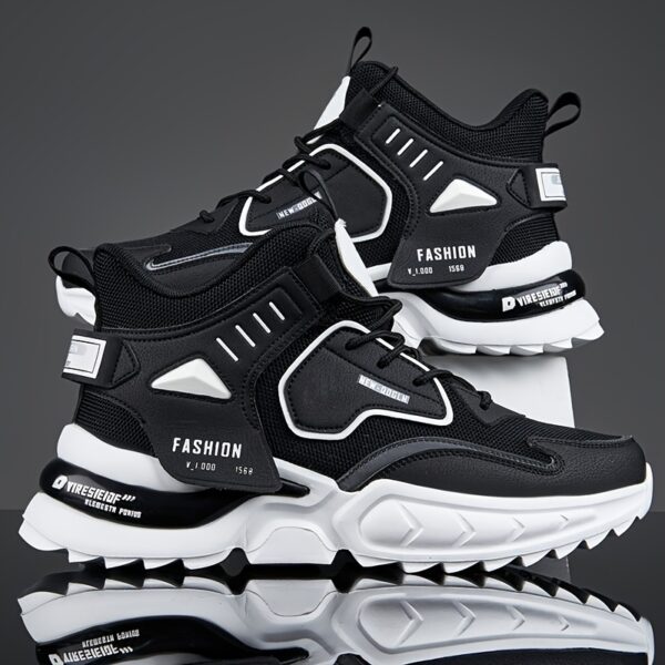 Men's Solid Trendy Chunky Shoes With Shock Absorption, Comfy Non Slip Lace Up Sneakers For Men's Outdoor Activities - Image 4