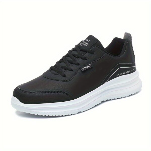 Men's Lightweight Breathable Casual Sneakers - Black PU Upper & MD Sole, Round Toe Lace-Up Design for Sports Travel, Autumn Winter Spring, Sizes 39-48 - Image 5