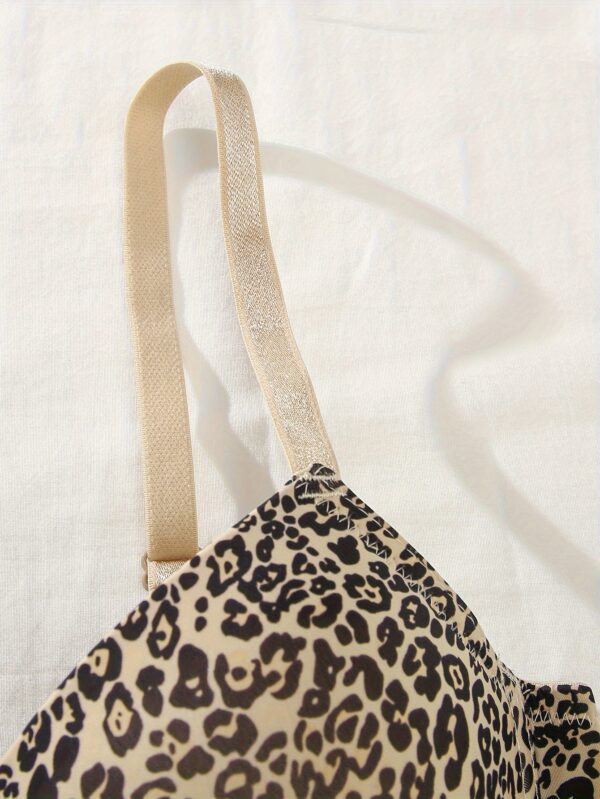 5pcs Leopard & Solid T-Shirt Bras, Comfy & Breathable Push Up Bra, Women's Lingerie & Underwear - Image 4