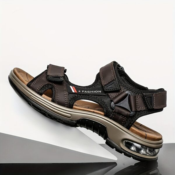 Men's Premium Leather Open-Toe Beach Sandals - Casual Summer Sport Thick Sole with Air Cushion, Adjustable Hook-and-loop Fastener Straps, Breathable Mesh Lining for Outdoor Activities, Outdoor Sandals|Adjustable Strap Sandals|Durable Construction - Image 13