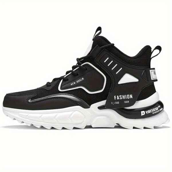 Men's Solid Trendy Chunky Shoes With Shock Absorption, Comfy Non Slip Lace Up Sneakers For Men's Outdoor Activities - Image 9