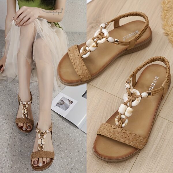 Bohemian Style Women's Sandals New 2025 European and American Retro Buckle Woven Fashion Casual Beaded Beach Shoes Size 36-42 - Image 10