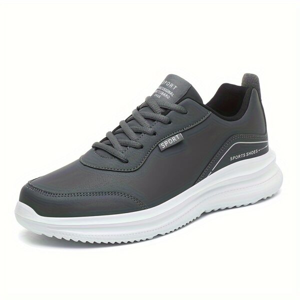 Men's Lightweight Breathable Casual Sneakers - Black PU Upper & MD Sole, Round Toe Lace-Up Design for Sports Travel, Autumn Winter Spring, Sizes 39-48 - Image 7