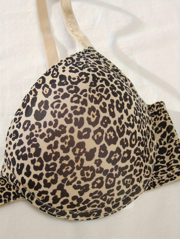5pcs Leopard & Solid T-Shirt Bras, Comfy & Breathable Push Up Bra, Women's Lingerie & Underwear - Image 5