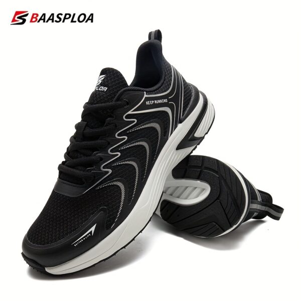 BAASPLOA Men's Breathable Mesh Running Footwear - Stylish Black with Orange Accents, All-Season Sneakers - Image 4