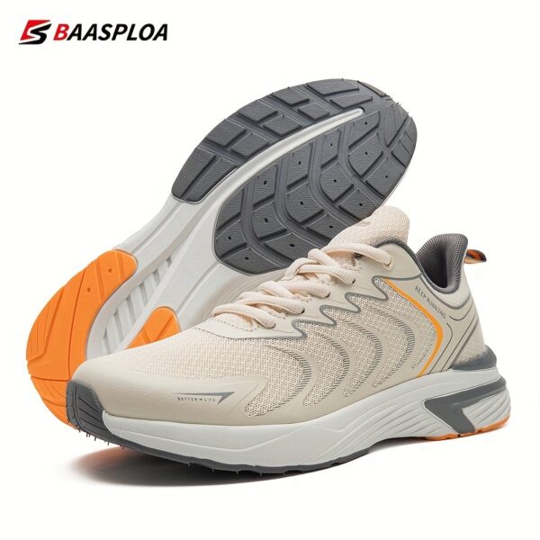 BAASPLOA Men's Breathable Mesh Running Footwear - Stylish Black with Orange Accents, All-Season Sneakers - Image 6