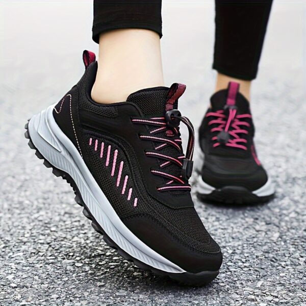 Women's Non-slip Outdoor Sporty Mesh Sneakers, Soft Sole Lace Up Athletic Sneakers, Breathable Walking Shoes - Image 2