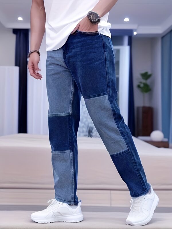 YasuyuAn Slim Fit Color Block Jeans for Men - Non-Stretch Denim, Casual & Slimming Effect, Washed Gray with Green to Black Transition, Perfect for Weekend Casual Wear - Image 2