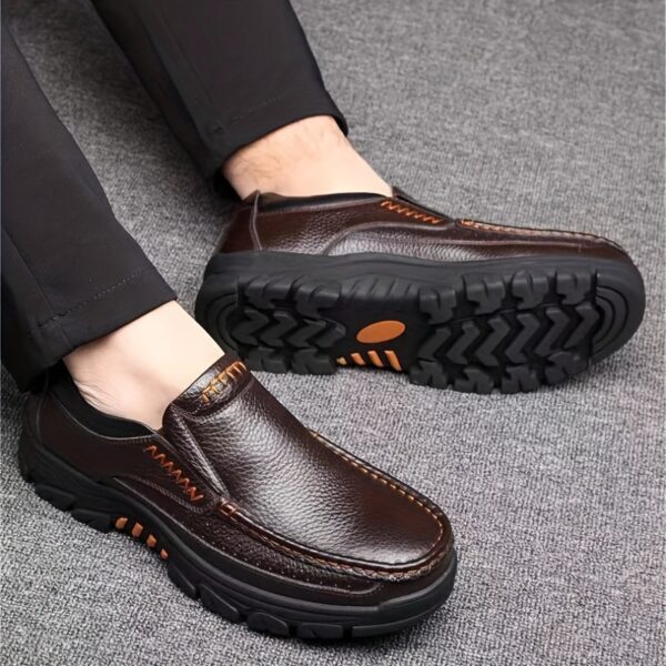 Men's Genuine Leather Slip-On Dress Shoes for Fathers Age 40-50 - Slip-Resistant Rubber Sole, Round Toe Comfort, All-Season Casual & Business Casual Shoes (Brown, Size Up to 50), Versatile Footwear | Side Zipper Design | Durable Footwear - Image 9