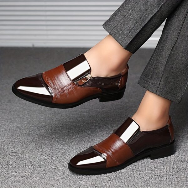 Elegant Men's Brown Oxford Dress Shoes with Glossy Finish - Durable PU Upper & Rubber Sole, Lace-Up Closure for Formal, Wedding, Office - Classic Business Style - Image 11