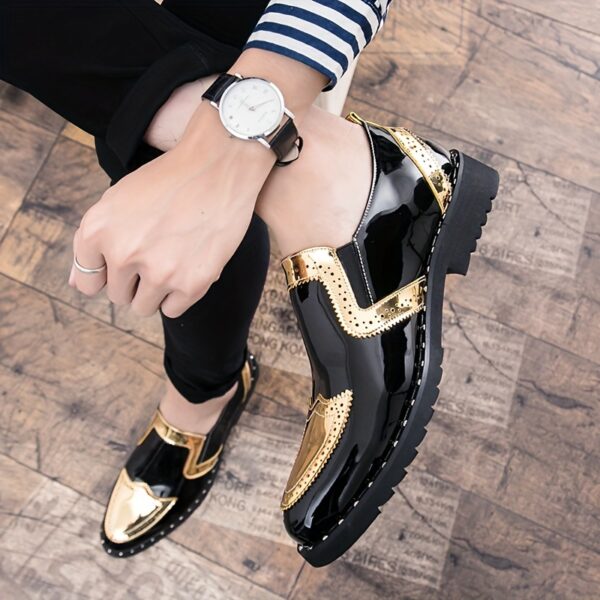 Luxurious Original New Men's Business British Leisure faux Shoes Oxford Shoes Driving Shoes Breathable Comfortable Non-slip Casual Shoes Flat Patent faux Fashion Casual Wedding Shoes Party Banquet Shiny Soft faux Shoes - Image 3