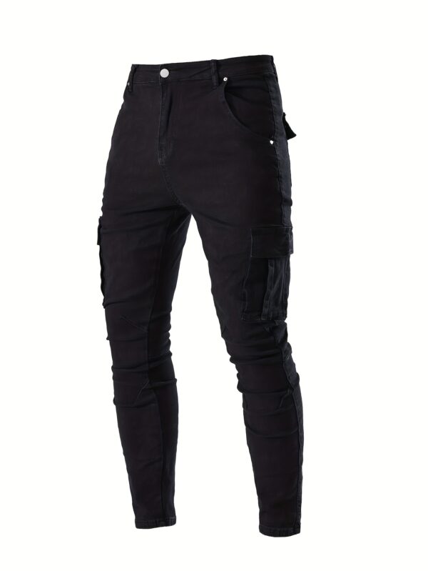 Men's Slim Fit Cargo Jeans - Stretch Denim with Multi-Pocket Design, Street Style, All-Season Wear - Image 9