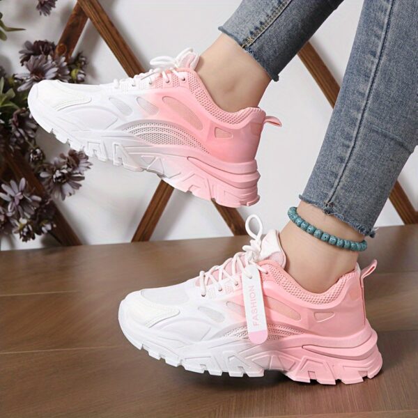 Women's Gradient Chunky Sneakers, Fashion Lace Up Low Top Running Trainers, All-Match Sports Shoes - Image 3