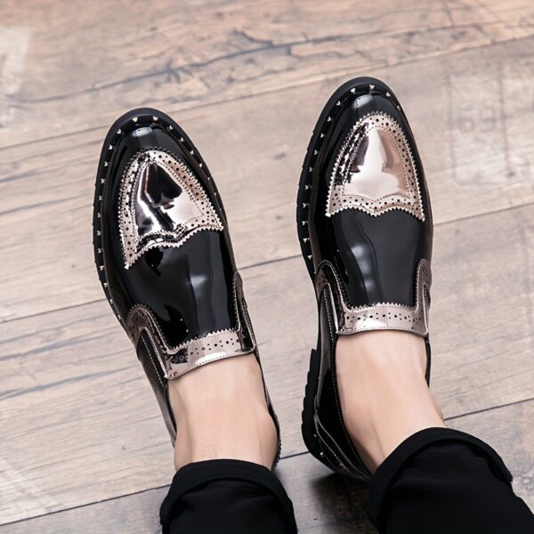 Luxurious Original New Men's Business British Leisure faux Shoes Oxford Shoes Driving Shoes Breathable Comfortable Non-slip Casual Shoes Flat Patent faux Fashion Casual Wedding Shoes Party Banquet Shiny Soft faux Shoes - Image 4