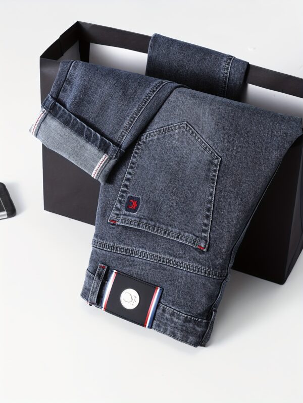 Men's Slim Fit Stretch Jeans - High-End Blue-Gray Denim, Casual to Semi-Formal Style, Detail, Machine Washable for Fall/Winter, Winter Trousers|Slim Fit Jeans|Machine Washable Jeans