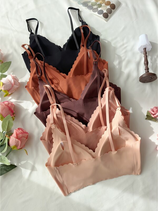 5 Pcs Elegant Solid Bras, Scallop Trim Adjustable Strap Seamless T-shirt Bra, Women's Lingerie & Underwear - Image 2