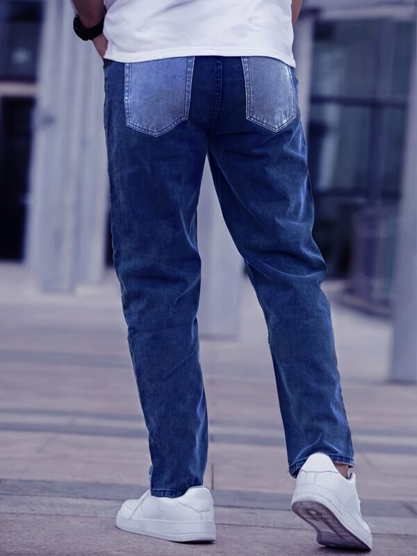 YasuyuAn Slim Fit Color Block Jeans for Men - Non-Stretch Denim, Casual & Slimming Effect, Washed Gray with Green to Black Transition, Perfect for Weekend Casual Wear - Image 4