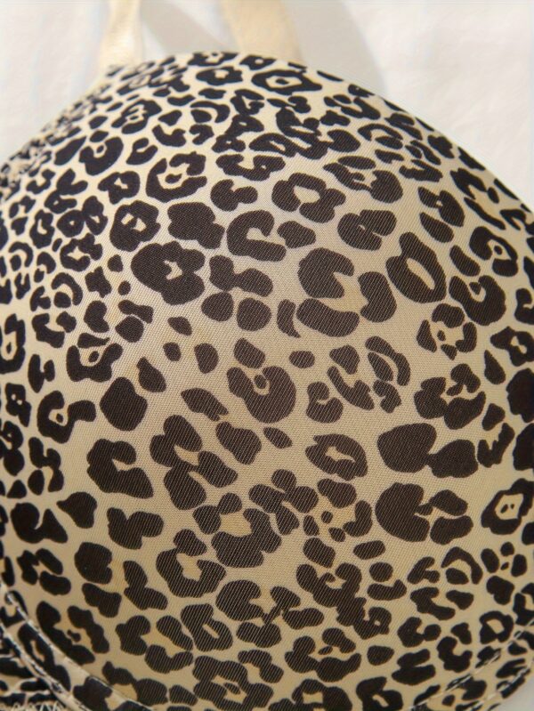 5pcs Leopard & Solid T-Shirt Bras, Comfy & Breathable Push Up Bra, Women's Lingerie & Underwear - Image 6