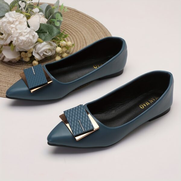 Women's Pointed Toe Flat Shoes, Fashionable Rectangle Buckle Decor Work Shoes, Versatile Elegant Flats - Image 2