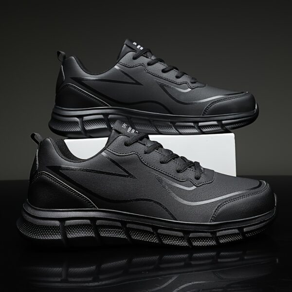 Men'S Black Breathable Casual Sneakers - Lightweight, Versatile Athletic Shoes for Travel, Sizes 5-9, Lace-Up, Round Toe, Faux Cover with MD Sole, Fabric Inner & Insole, Ideal for Fall, Spring, Winter, Casual Footwear|Sleek Black Sneakers|Durable MD Sole - Image 3