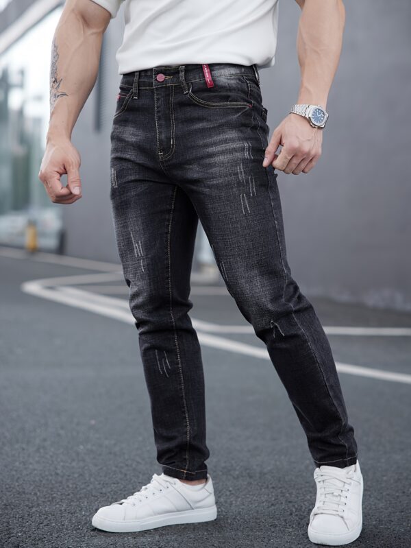 Men's Premium Slim-Fit Washed Jeans - Stretch Denim, Casual & Versatile for All Seasons - Image 3