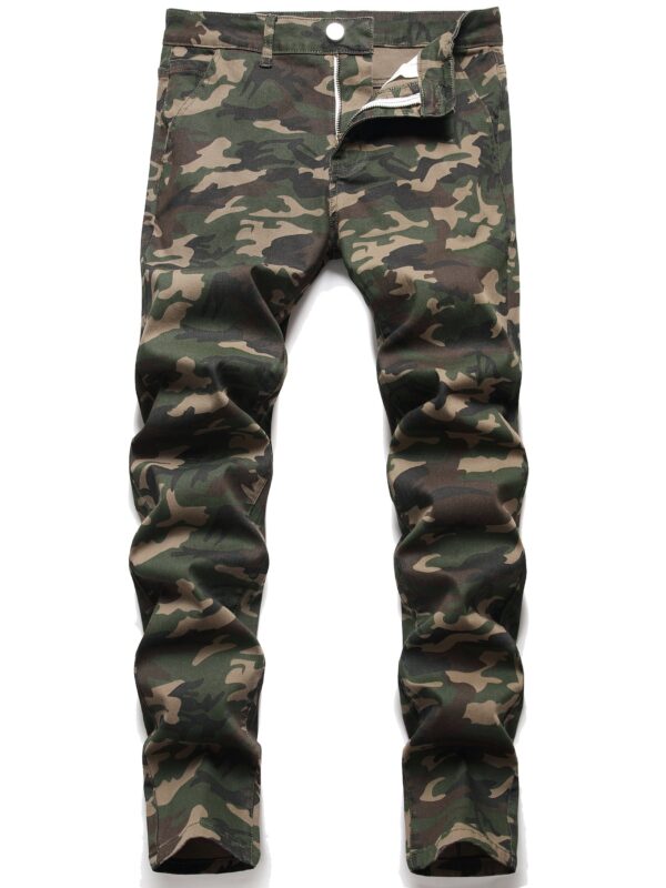 Men's Casual Camouflage Pattern Cotton Blend Pants, Street Style Medium Stretch Trousers, Barrel Jeans - Image 4