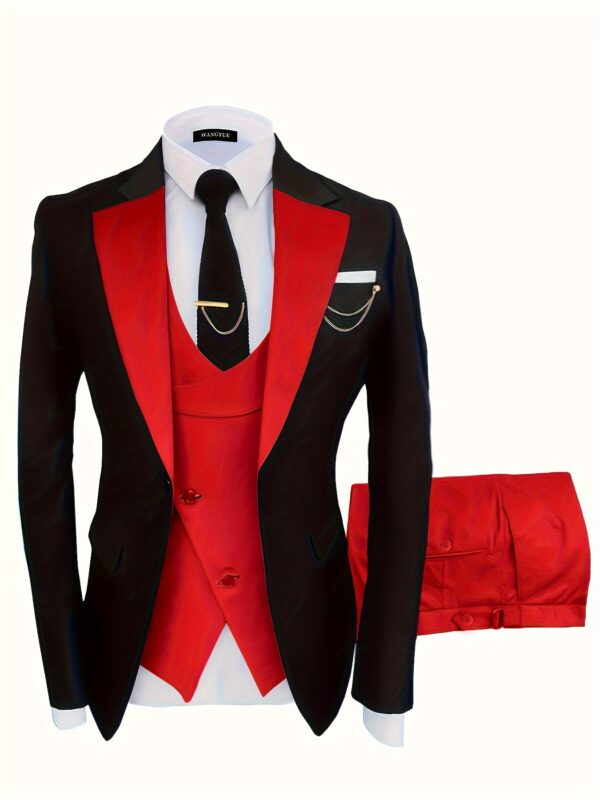 Formal 3 Pieces Set, Men's One Button Suit Jacket & Vest & Pants Suit Set For Business Dinner Wedding Party - Image 7