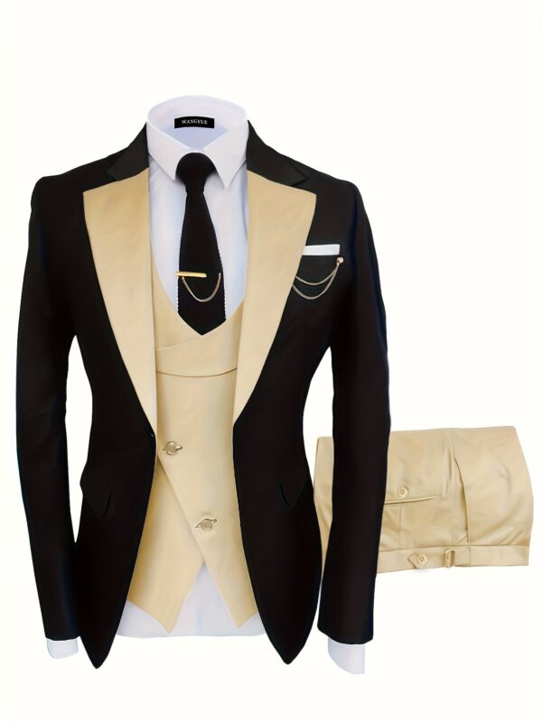 Formal 3 Pieces Set, Men's One Button Suit Jacket & Vest & Pants Suit Set For Business Dinner Wedding Party - Image 2