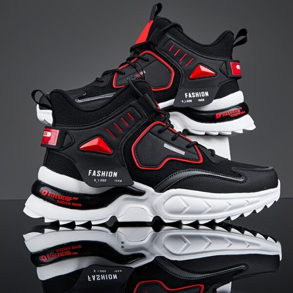 Men's Solid Trendy Chunky Shoes With Shock Absorption, Comfy Non Slip Lace Up Sneakers For Men's Outdoor Activities - Image 2