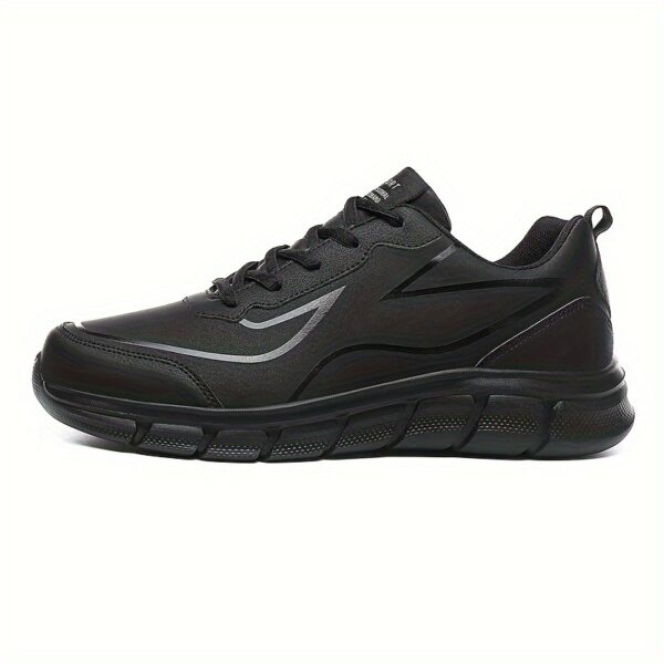 Men'S Black Breathable Casual Sneakers - Lightweight, Versatile Athletic Shoes for Travel, Sizes 5-9, Lace-Up, Round Toe, Faux Cover with MD Sole, Fabric Inner & Insole, Ideal for Fall, Spring, Winter, Casual Footwear|Sleek Black Sneakers|Durable MD Sole - Image 2