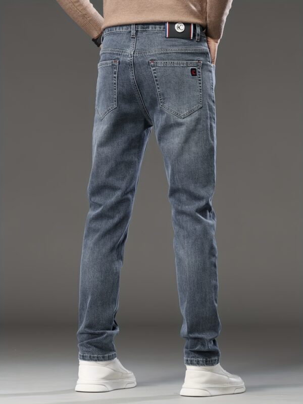 Men's Slim Fit Stretch Jeans - High-End Blue-Gray Denim, Casual to Semi-Formal Style, Detail, Machine Washable for Fall/Winter, Winter Trousers|Slim Fit Jeans|Machine Washable Jeans - Image 5