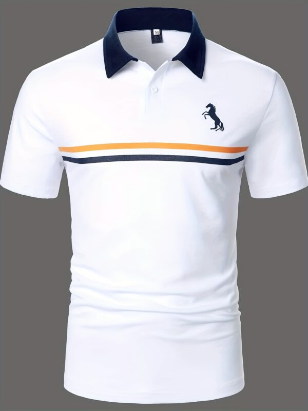 Men's Fashionable Casual Short-Sleeve Shirt with Horseman Print - Lightweight, Breathable Polyester Blend, Machine Washable - Ideal for Summer - Image 5