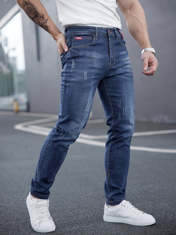Men's Premium Slim-Fit Washed Jeans - Stretch Denim, Casual & Versatile for All Seasons - Image 4