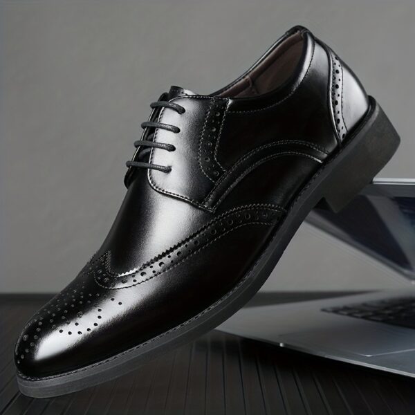 JIT2025 Men'S Versatile Dress Shoes - Black Brogue Oxford with Lace-Up Closure, Rubber Sole, and Faux Insole for Business, Weddings, and Formal Events, Formal Footwear | Elegant Footwear | Durable Footwear - Image 2