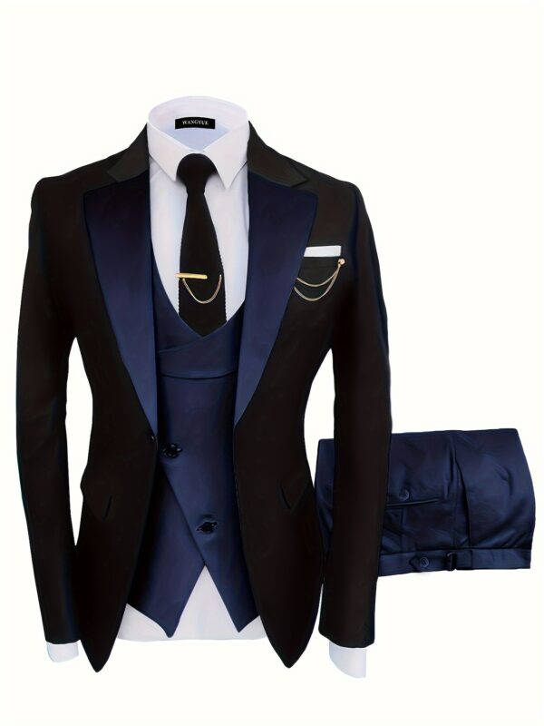 Formal 3 Pieces Set, Men's One Button Suit Jacket & Vest & Pants Suit Set For Business Dinner Wedding Party - Image 3