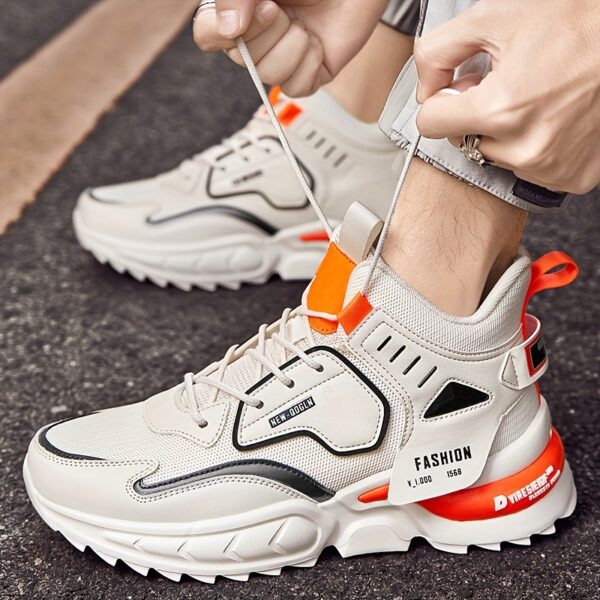 Men's Solid Trendy Chunky Shoes With Shock Absorption, Comfy Non Slip Lace Up Sneakers For Men's Outdoor Activities - Image 11