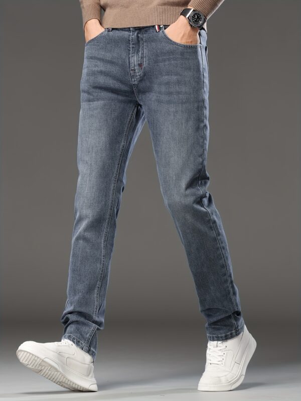 Men's Slim Fit Stretch Jeans - High-End Blue-Gray Denim, Casual to Semi-Formal Style, Detail, Machine Washable for Fall/Winter, Winter Trousers|Slim Fit Jeans|Machine Washable Jeans - Image 6