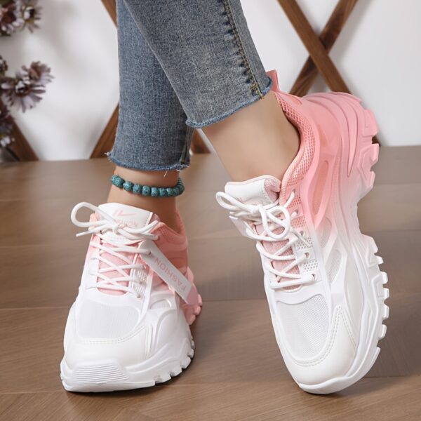 Women's Gradient Chunky Sneakers, Fashion Lace Up Low Top Running Trainers, All-Match Sports Shoes - Image 12