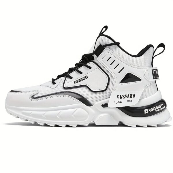 Men's Solid Trendy Chunky Shoes With Shock Absorption, Comfy Non Slip Lace Up Sneakers For Men's Outdoor Activities - Image 5
