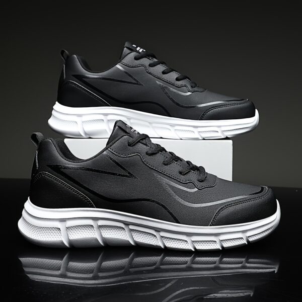 Men'S Black Breathable Casual Sneakers - Lightweight, Versatile Athletic Shoes for Travel, Sizes 5-9, Lace-Up, Round Toe, Faux Cover with MD Sole, Fabric Inner & Insole, Ideal for Fall, Spring, Winter, Casual Footwear|Sleek Black Sneakers|Durable MD Sole - Image 5