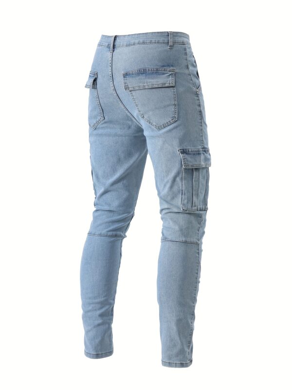 Men's Slim Fit Cargo Jeans - Stretch Denim with Multi-Pocket Design, Street Style, All-Season Wear - Image 4