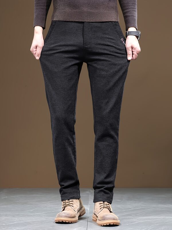 Men's Casual Warm Slim Fit Trousers, Semi-Formal cropped Pants For Fall Winter Business Leisure Activities - Image 4